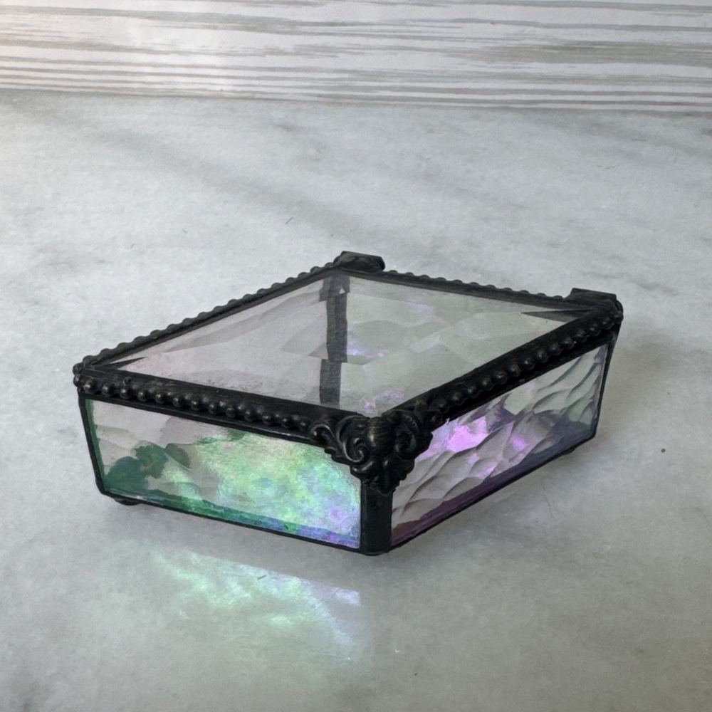 Artisan Made Irridescent Stained Glass Small Trinket Box